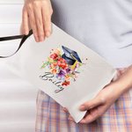 Personalisierte Aquarell Blume Grad Cap Tragbare Leinen Schminktasche mit Namen und Handschlaufe Graduierung Geschenk für Absolventen