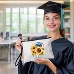 Personalisierte Aquarell Blume Grad Cap Tragbare Leinen Schminktasche mit Namen und Handschlaufe Graduierung Geschenk für Absolventen