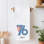 Personalized American Flag 1776 Bow 100% Cotton Kitchen Towel with Text 4th of July Independence Day Gift for Family Friend