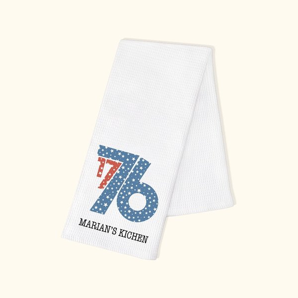 Personalized American Flag 1776 Bow 100% Cotton Kitchen Towel with Text 4th of July Independence Day Gift for Family Friend