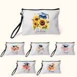 Personalisierte Aquarell Blume Grad Cap Tragbare Leinen Schminktasche mit Namen und Handschlaufe Graduierung Geschenk für Absolventen