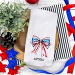 Personalized American Flag 1776 Bow 100% Cotton Kitchen Towel with Text 4th of July Independence Day Gift for Family Friend