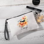 Personalisierte Aquarell Blume Grad Cap Tragbare Leinen Schminktasche mit Namen und Handschlaufe Graduierung Geschenk für Absolventen
