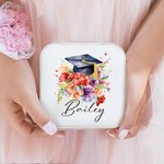 Bouquet di fiori personalizzato Cappello di laurea Portagioie in pelle con nome Regalo di laurea portatile per lei