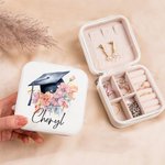 Bouquet di fiori personalizzato Cappello di laurea Portagioie in pelle con nome Regalo di laurea portatile per lei