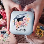 Bouquet di fiori personalizzato Cappello di laurea Portagioie in pelle con nome Regalo di laurea portatile per lei