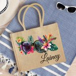 Sac à Main Personnalisé avec Nom Style Lunettes Chaise de Plage Tongs Sac en Jute de Grande Capacité Cadeau Voyage Vacances d'Été pour Femme