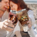Personalized Watercolour Pet Portrait Painting 30oz Curved Tumbler with Name Lid and Straw Birthday Memorial Gift for Pet Lover
