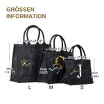 Personalisierte Schwarze Flachs Tragetasche mit Namen und Initiale Geburtstag Hochzeit Party Geschenk für Damen