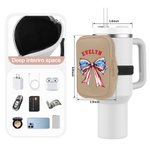 Personalized Waterproof American Flag 1776 Bow Tie Water Bottle Pouch Bag for Stanley Cup 4th of July Independence Day Gift for Family