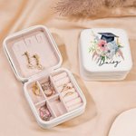 Bouquet di fiori personalizzato Cappello di laurea Portagioie in pelle con nome Regalo di laurea portatile per lei