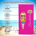 Personalisiertes Saugfähiges Cartoon Mädchen Strandtuch mit Geburtsblume und Namen Mehrfarbiges Weiches Handtuch Urlaub Strand Geschenk für Freunde