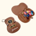 Personalised Guitar-Shaped Portable PU Leather Guitar Picks Storage Case with Name and Key Ring Birthday Music Festival Gift for Guitar Player