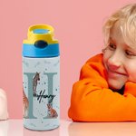Gourde de Sport Personnalisée avec Nom Bouteille 350ml avec Paille Motif d'Animaux Cadeau Anniversaire Rentrée Scolaire pour Enfant