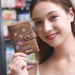 Portafoglio da polso in pelle con cuore a bolle 1-8 e nome personalizzato per la festa della mamma, compleanno e festa della mamma.