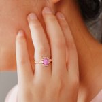 Gepersonaliseerde Vintage 6 Straal Roze Ster Ring met Gegraveerde Tekst Edelsteen Sieraden Verloving Huwelijk Verjaardag Cadeau voor Haar
