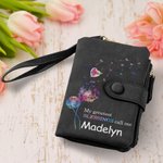 Portafoglio da polso in pelle con cuore a bolle 1-8 e nome personalizzato per la festa della mamma, compleanno e festa della mamma.