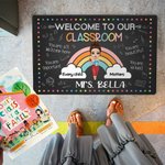 Paillasson Antidérapant Personnalisé avec Nom et Dessin de l'Enseignante Thème Welcome To Our Classroom Cadeau Rentrée Scolaire pour Femme