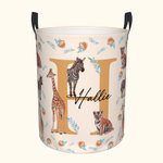 Personalised Jungle Animal Large Toy Laundry Basket with Name and Initial Waterproof Oxford Cloth Baby Shower Housewarming Gift for Family Kids