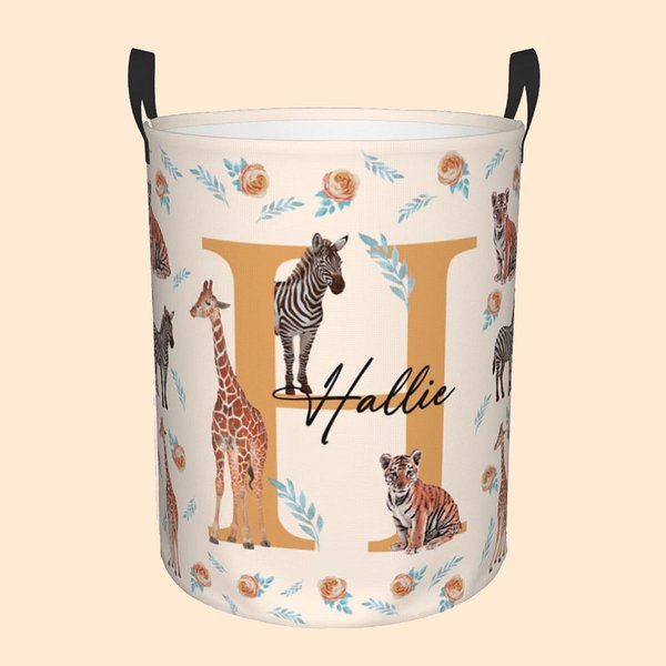 Jungle Animal Toy Laundry Basket with Name - Waterproof Oxford Cloth - Family Kids Gift - Housewarmi