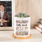 Vaso per piante in ceramica personalizzato con nome e base in bambù Regalo di ringraziamento per gli insegnanti per il ritorno a scuola