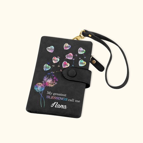 Portafoglio da polso personalizzato in pelle con nome e portacarte Portafoglio da polso personalizzato in pelle con nome e portacarte
