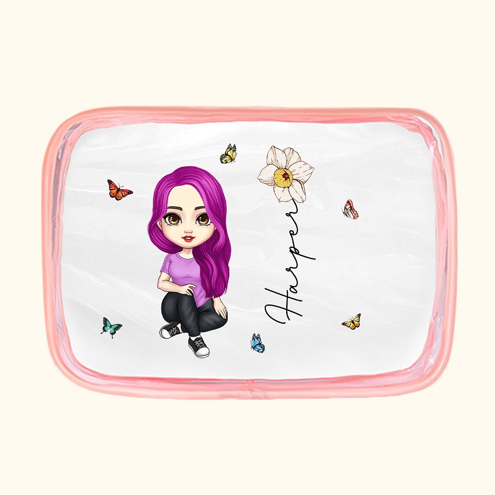 Sac Cosmétique Imperméable Personnalisé avec Dessin Femme ou Fille Nom Fleur de Naissance Accessoire de Voyage Cadeau Anniversaire Mariage pour Femme