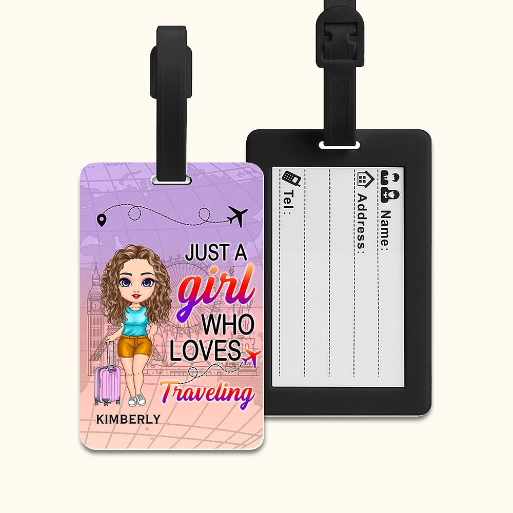 Étiquette de Bagage Personnalisée avec Dessin Personnage et Nom Accessoire de Voyage Cadeau Anniversaire pour Amoureux de Voyage