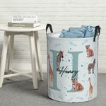 Personalised Jungle Animal Large Toy Laundry Basket with Name and Initial Waterproof Oxford Cloth Baby Shower Housewarming Gift for Family Kids