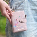 Portafoglio da polso in pelle con cuore a bolle 1-8 e nome personalizzato per la festa della mamma, compleanno e festa della mamma.