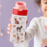 Gourde de Sport Personnalisée avec Nom Bouteille 350ml avec Paille Motif d'Animaux Cadeau Anniversaire Rentrée Scolaire pour Enfant
