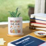 Vaso per piante in ceramica personalizzato con nome e base in bambù Regalo di ringraziamento per gli insegnanti per il ritorno a scuola
