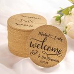 Personalized Set of 10 Reusable Wedding Favor Cork Coasters with Couple Name and Date Bridal Shower Gift for Newlyweds