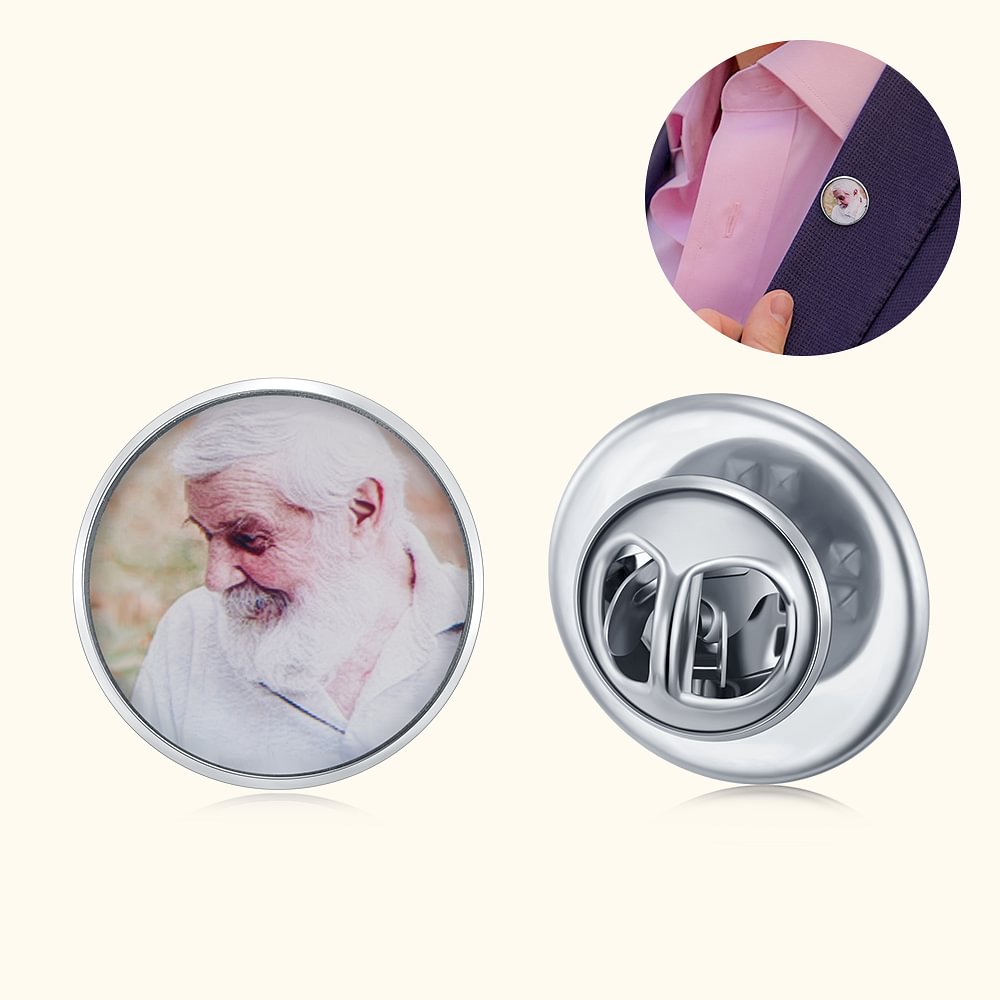 Broche avec Photo Personnalisée Accessoire de Mariage pour Homme Garçon d'Honneur Cadeau Fête des Pères Cérémonie de Mariage