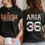 Personalised Baseball Theme 100% Cotton Kids Adult T-Shirt with Name and Number Birthday Team Gift for Baseball Lover