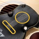 Personalised Guitar-Shaped Portable PU Leather Guitar Picks Storage Case with Name and Key Ring Birthday Music Festival Gift for Guitar Player