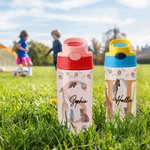Gourde de Sport Personnalisée avec Nom Bouteille 350ml avec Paille Motif d'Animaux Cadeau Anniversaire Rentrée Scolaire pour Enfant