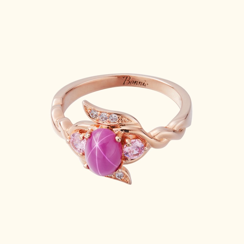 Bague Vintage Personnalisée avec Texte Gravé Design 6 Rayons d'Étoile Rose avec Pierres Précieuses Cadeau Fiançailles Mariage Anniversaire pour Femme