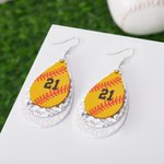 Personalized Glitter Baseball Softball Football Teardrop PU Leather Earrings with Number Birthday Game Day Gift for Sports Lover