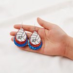 Personalized Glitter Baseball Softball Football Teardrop PU Leather Earrings with Number Birthday Game Day Gift for Sports Lover