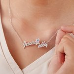Personalized Dainty Two Names Necklace with Birthstone and Heart Birthday Valentine's Day Mother's Day Gift for Women
