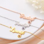 Personalized You Are My Sunshine Sunflower Name Necklace with Birthstone Birthday Anniversary Gift for Her