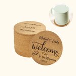 Personalized Set of 10 Reusable Wedding Favor Cork Coasters with Couple Name and Date Bridal Shower Gift for Newlyweds