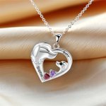 Personalised Heart-Shaped Mom Baby Dog Necklace with Engraved Name and Birthstones Birthday Anniversary Gift for Her