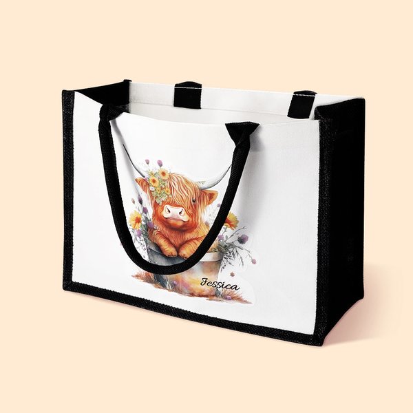 Sac en Toile Personnalisé avec Nom Sac de Shopping à Grande Capacité Cadeau Anniversaire pour Ami Famille