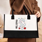 Personalizada de gran capacidad de lápices de Apple cuaderno de iniciales Bolsa de asas con el nombre del maestro Apreciación de vuelta a la escuela R