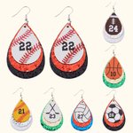 Personalized Glitter Baseball Softball Football Teardrop PU Leather Earrings with Number Birthday Game Day Gift for Sports Lover