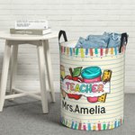 Personalisierte bunte Brief Bleistift Apfel Thema wasserdicht Wäsche Aufbewahrungskorb mit Namen zurück zu Schule Anerkennung Geschenk für Lehrer