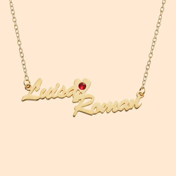 Personalized Dainty Two Names Necklace with Birthstone and Heart Birthday Valentine's Day Mother's Day Gift for Women