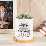 Personalized Thank You For Helping Me Grow Floral Name Ceramic Flower Pot with Bamboo Tray Teacher's Day Back to School Gift for Teacher